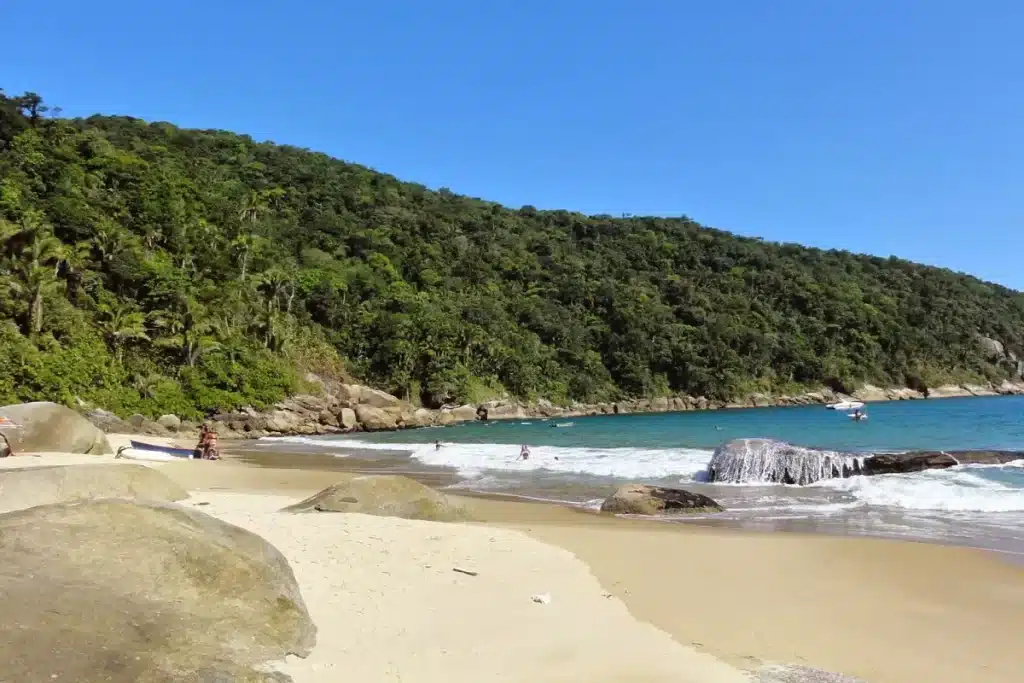 Praia Saco do Major: deserta e com vegetação da Mata Atlântica! Praia Saco do Major Guarujá. Areia, mar e montanhas