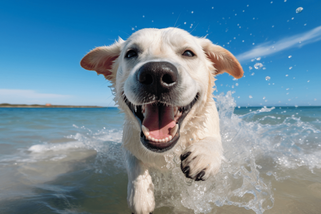 Hotel Pet Friendly no Guarujá: Por que escolher e onde se hospedar a dog running in the water
